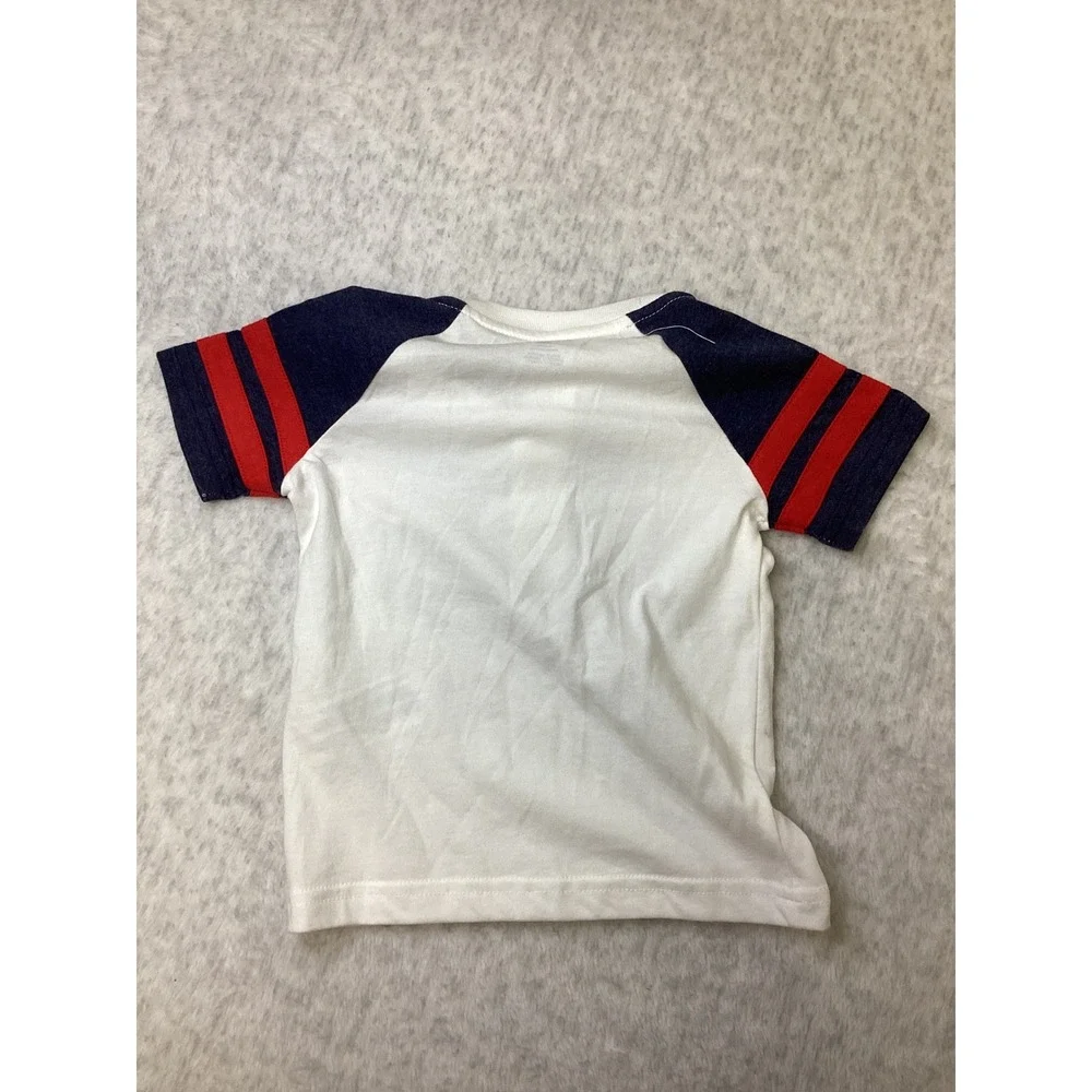 OshKosh Bgosh Kids 18M White Navy Red Raglan Stripe Henley Short Sleeve Shirt